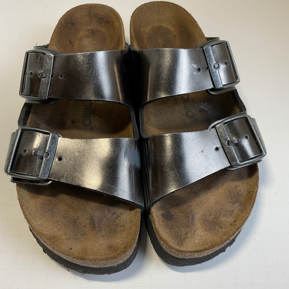 Papillio by Birkenstock Arizona Platform Sandals Metallic Silver EU 37 US 6-6.5